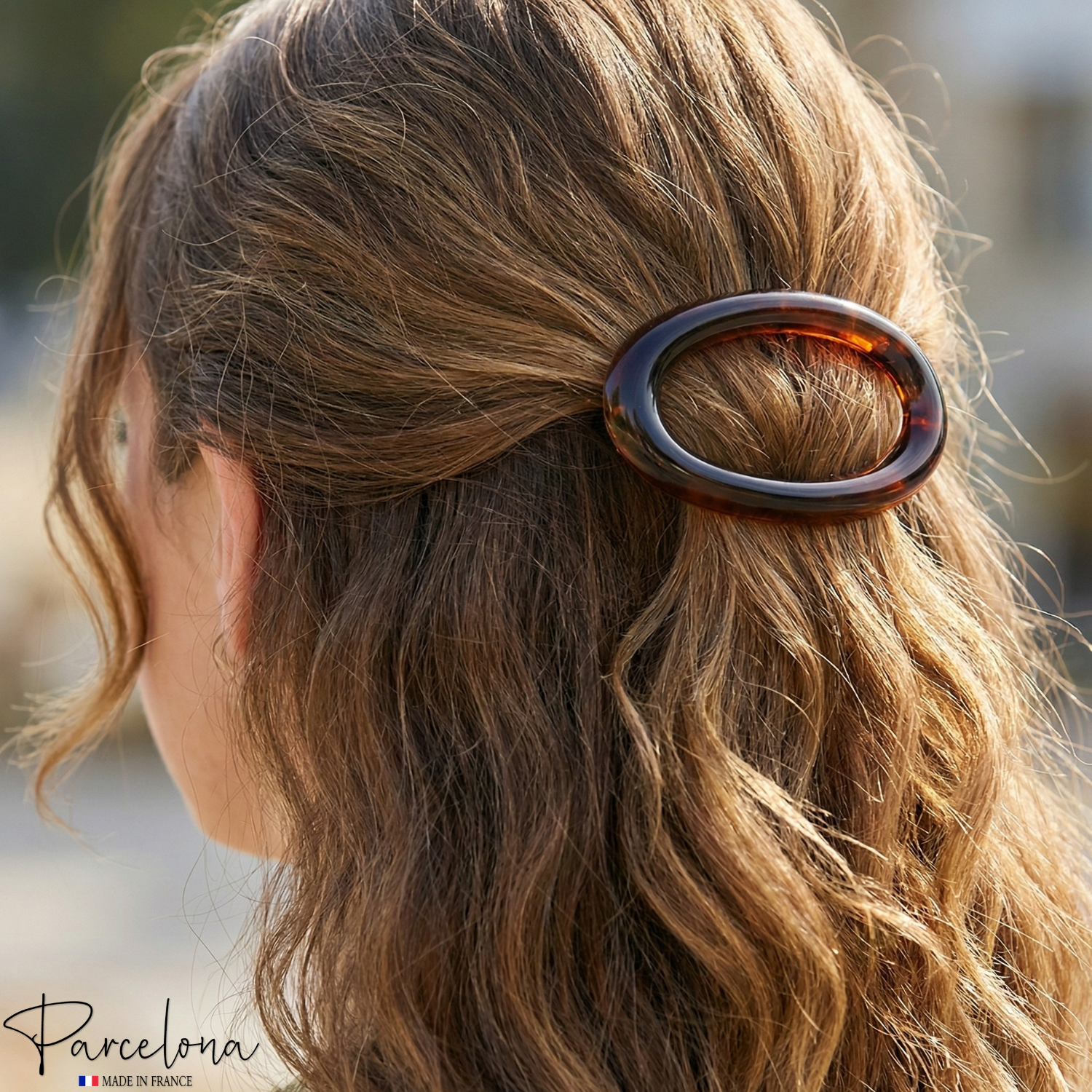 Parcelona French Oval Barrette Set of 2 Tortoise Shell O Ring Non Slip Hair Clip