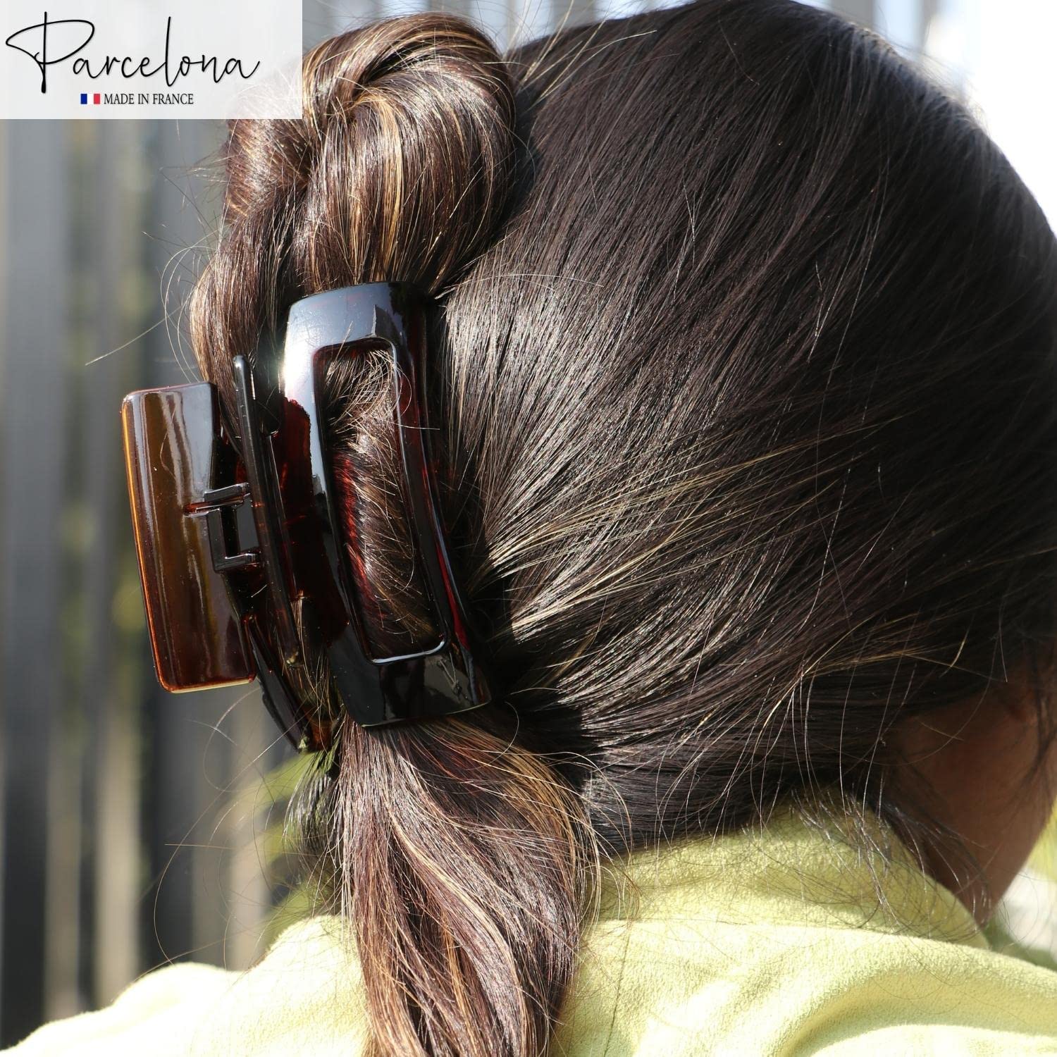 Parcelona French New Rectangle Large Shell Cellulose Jaw Hair Claw for Women
