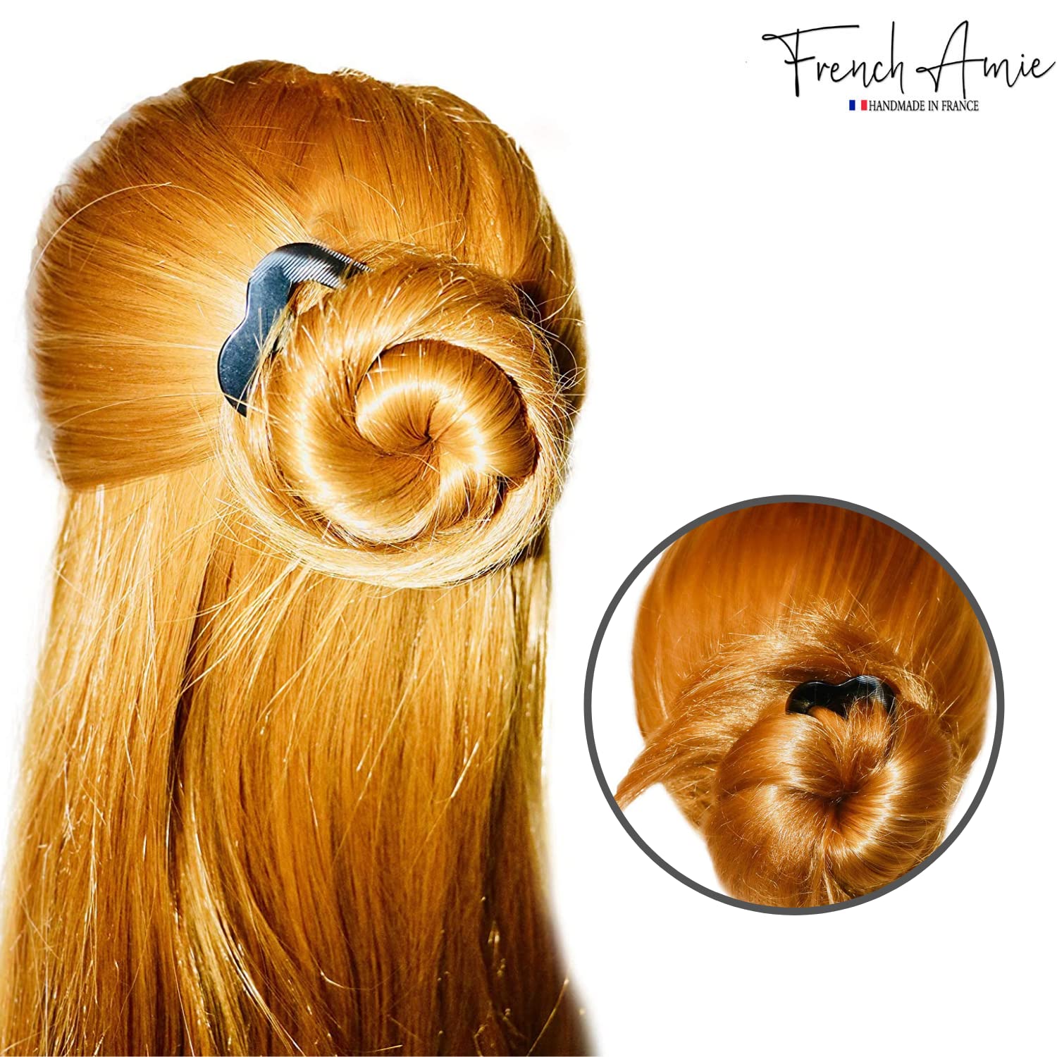 French Amie Tri Prongs 3" Medium Handmade Cellulose Bun Holder Women Hair Pin