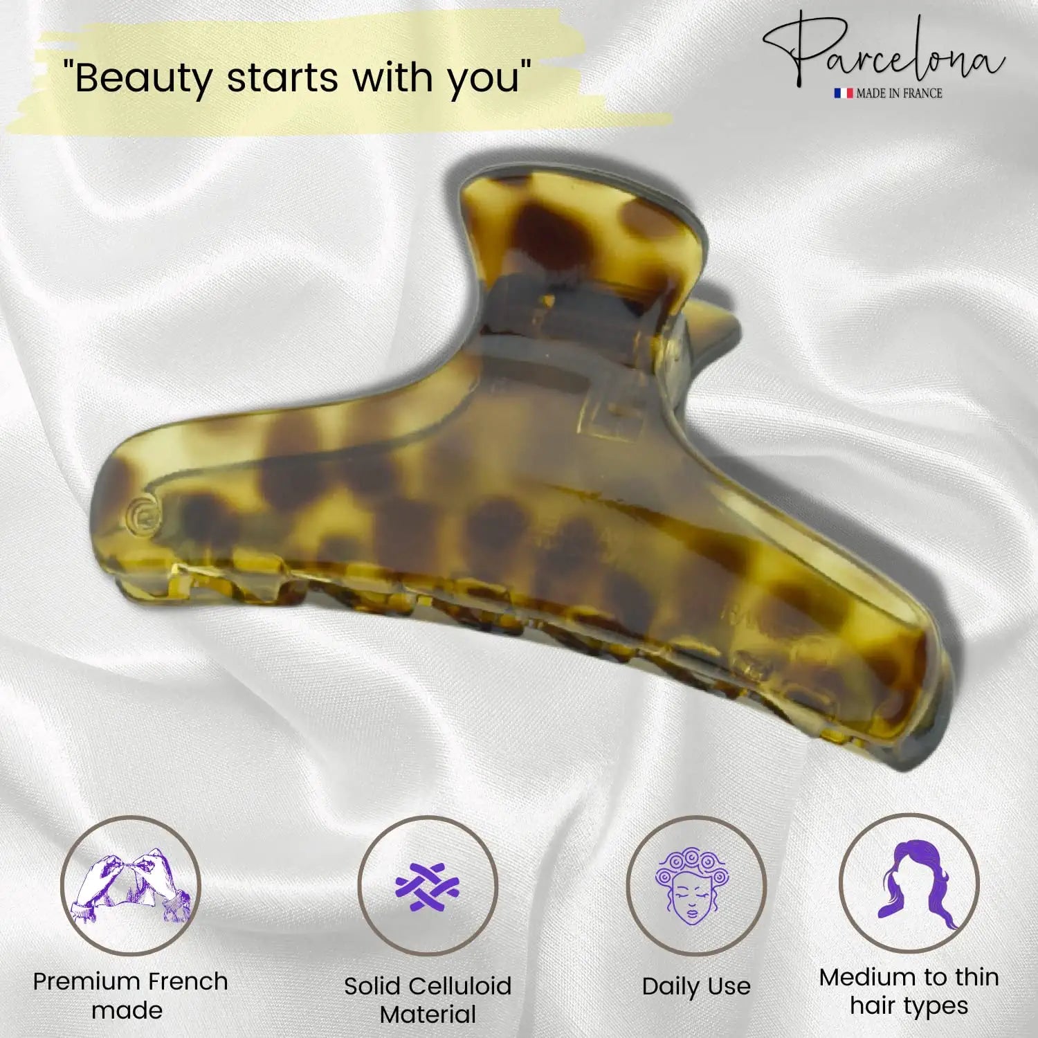 Parcelona French Flat Salon Style Medium 3 1/4" Cellulose Hair Claw for Women