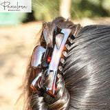 Parcelona French Classic Shell and Black Large Celluloid Jaw Hair Claw(2 Pcs)