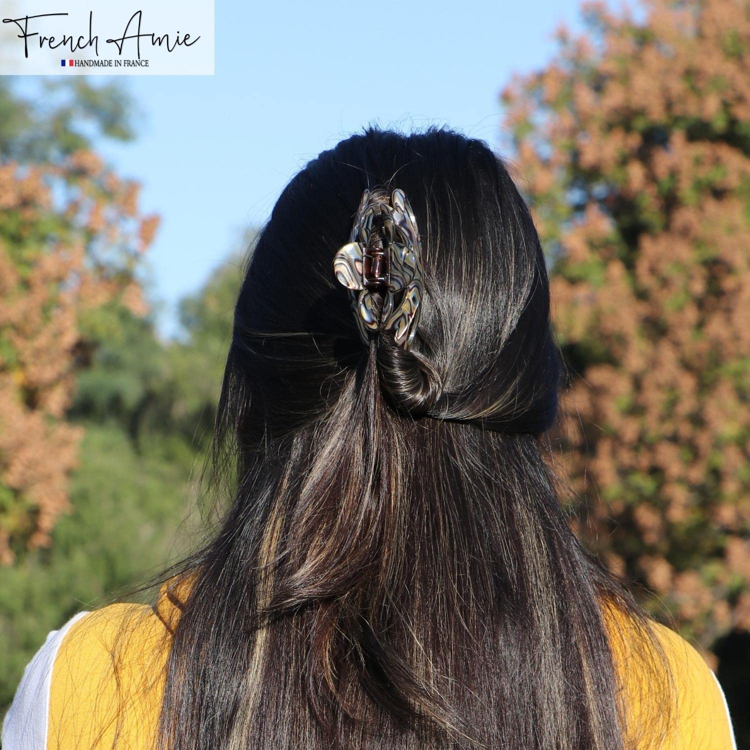 French Amie Flower Bloom 3" Handmade Cellulose No Slip Grip Hair Claw Clip
