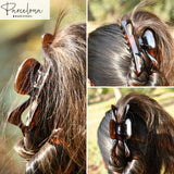 Parcelona French Classic Shell and Black Large Celluloid Jaw Hair Claw(2 Pcs)