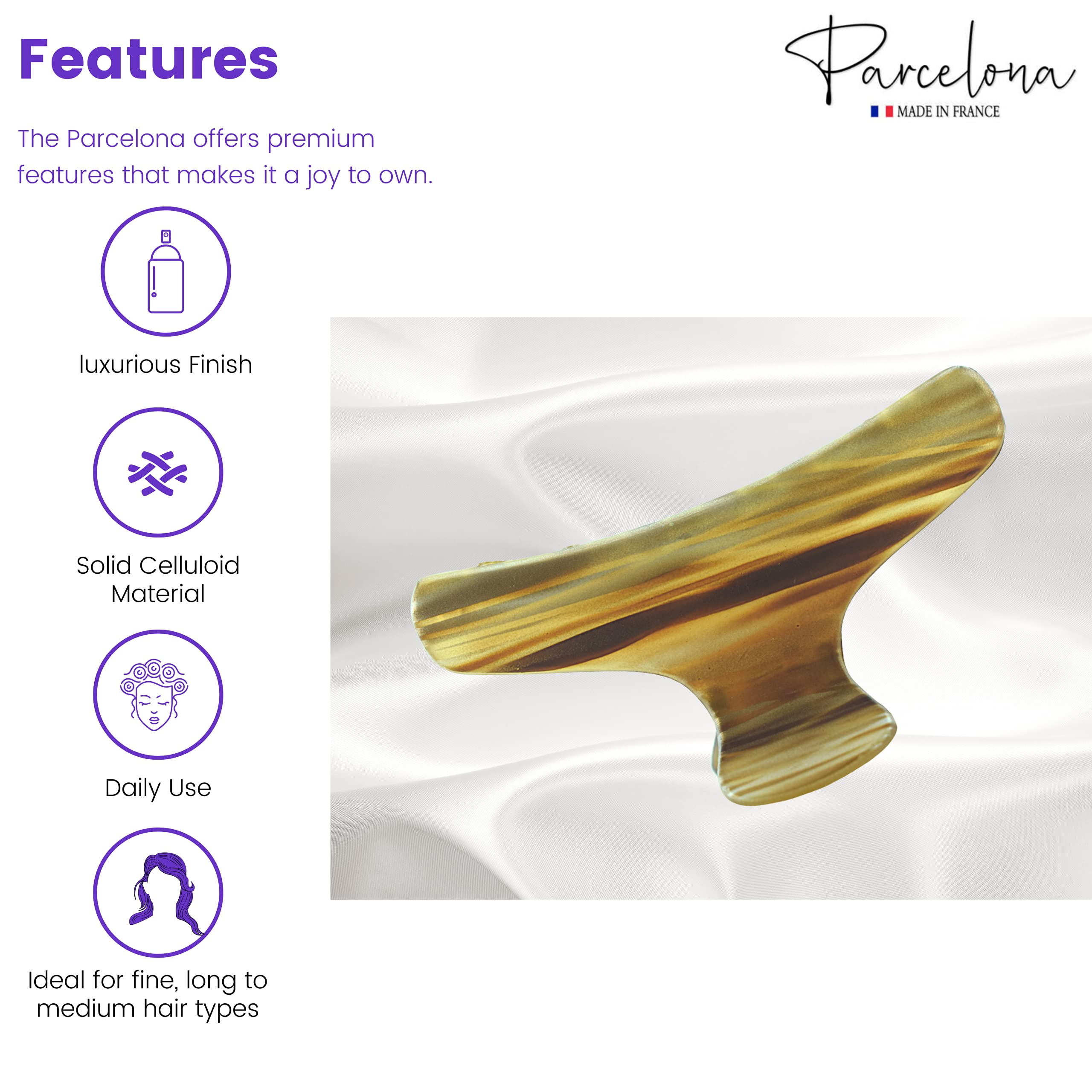 Parcelona French Flat Salon Style Medium 3 1/4" Cellulose Hair Claw for Women