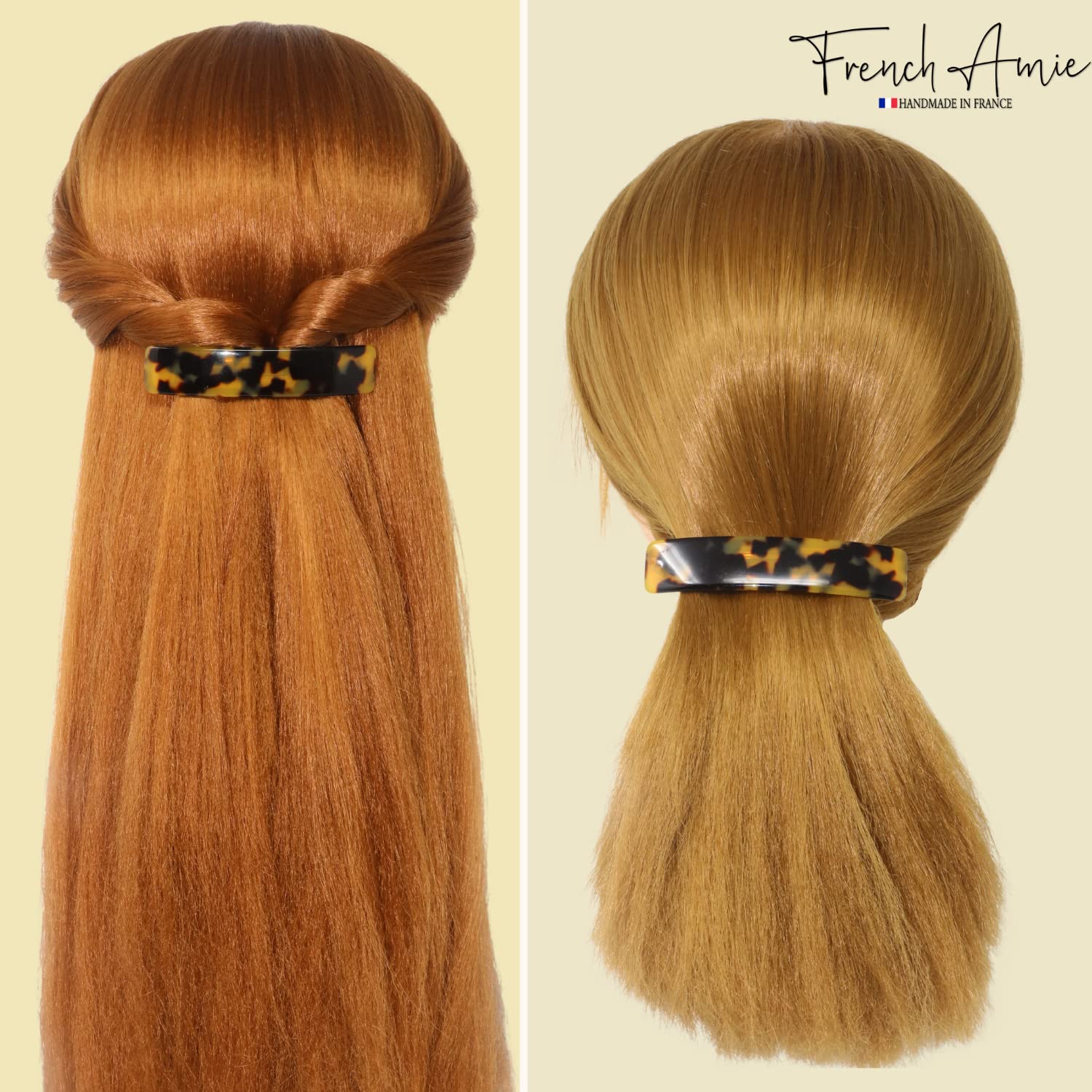 French Amie Oblong 3 1/2" Cellulose Handmade Automatic Hair Barrette for Women