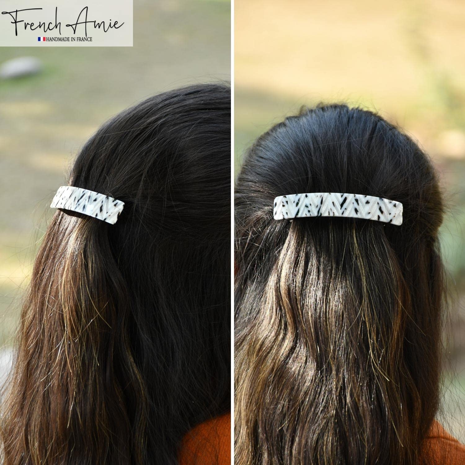 French Amie Oblong 3 1/2" Cellulose Handmade Automatic Hair Barrette for Women