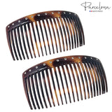 Parcelona French Glossy Crystals Brown Large 4 1/4" Set of 2 Good Grip 23 Teeth