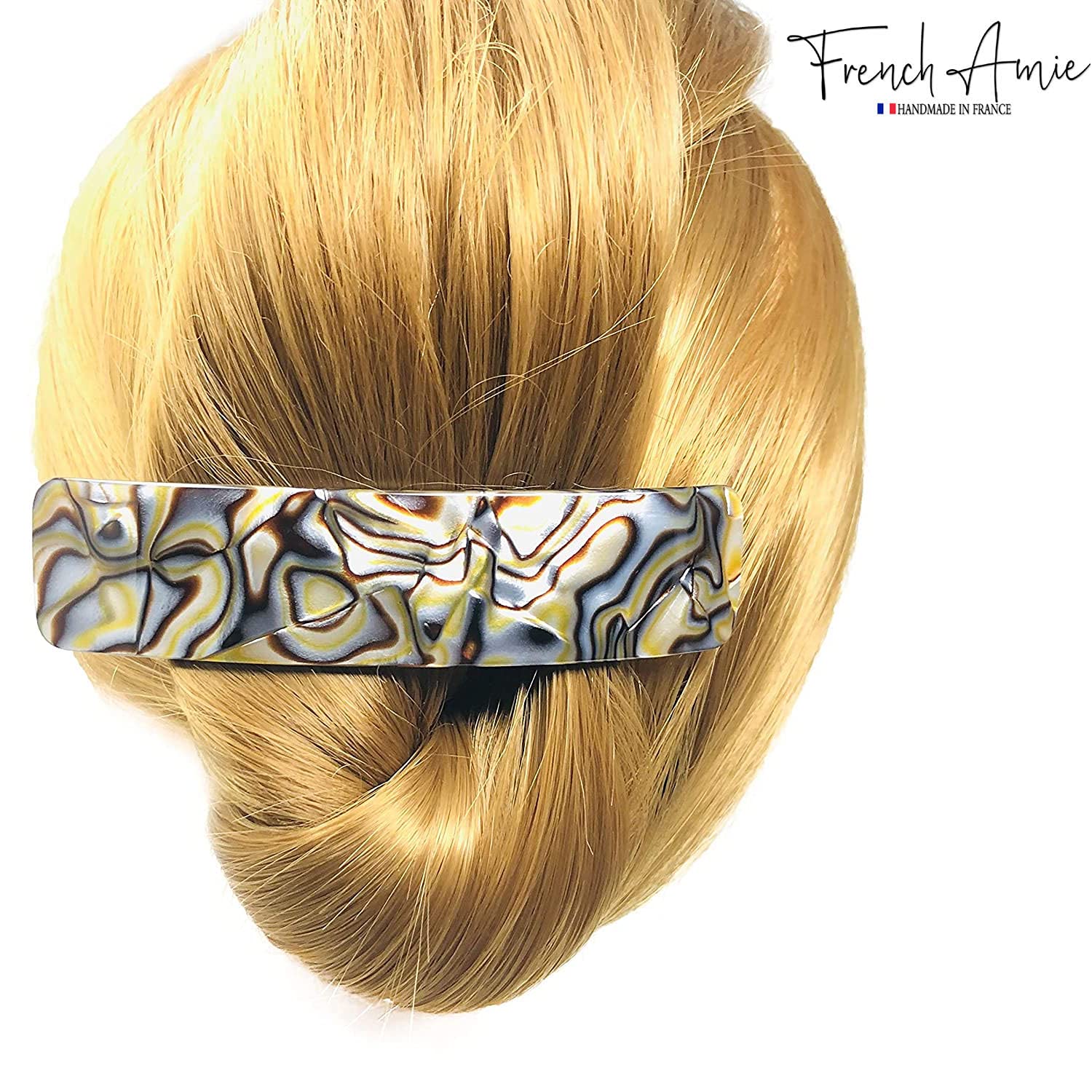French Amie Long Rectangle Handmade Large Hair Barrette Clip for Women N Girls