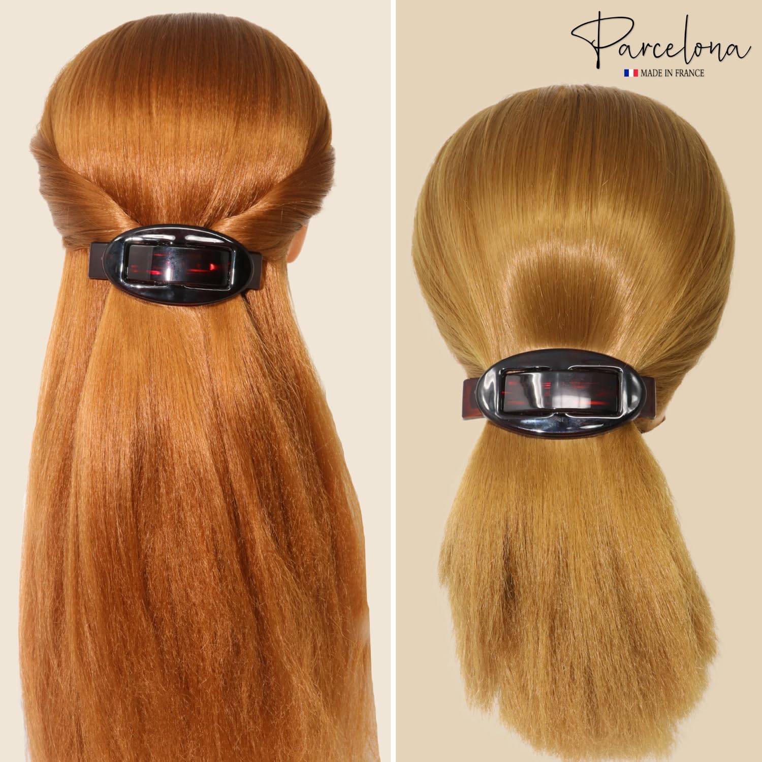 Parcelona French Oval Buckle Shell 3 1/2" Cellulose Hair Barrette Clip for Women