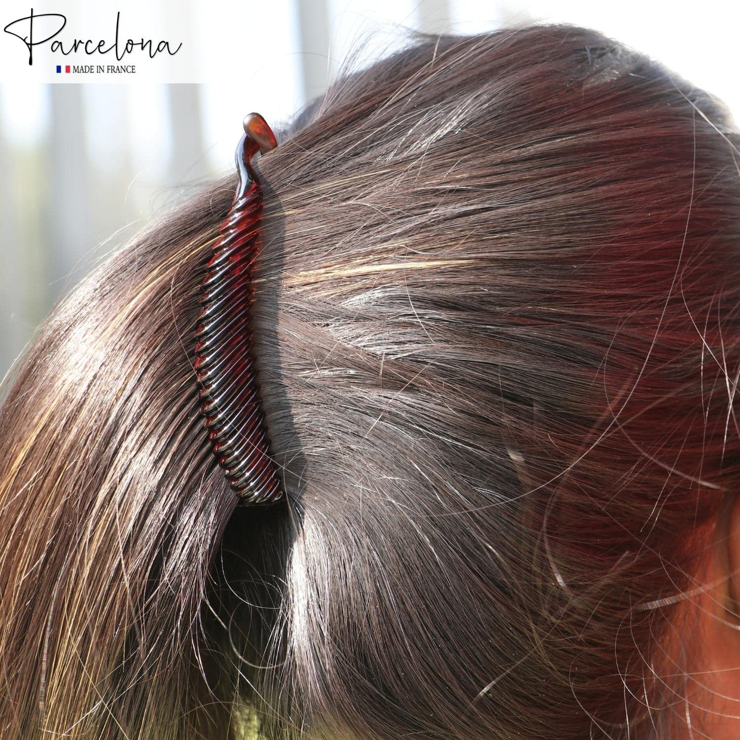 Parcelona French Medium Brown Cellulose Ponytail Interlocking Banana Hair Clip