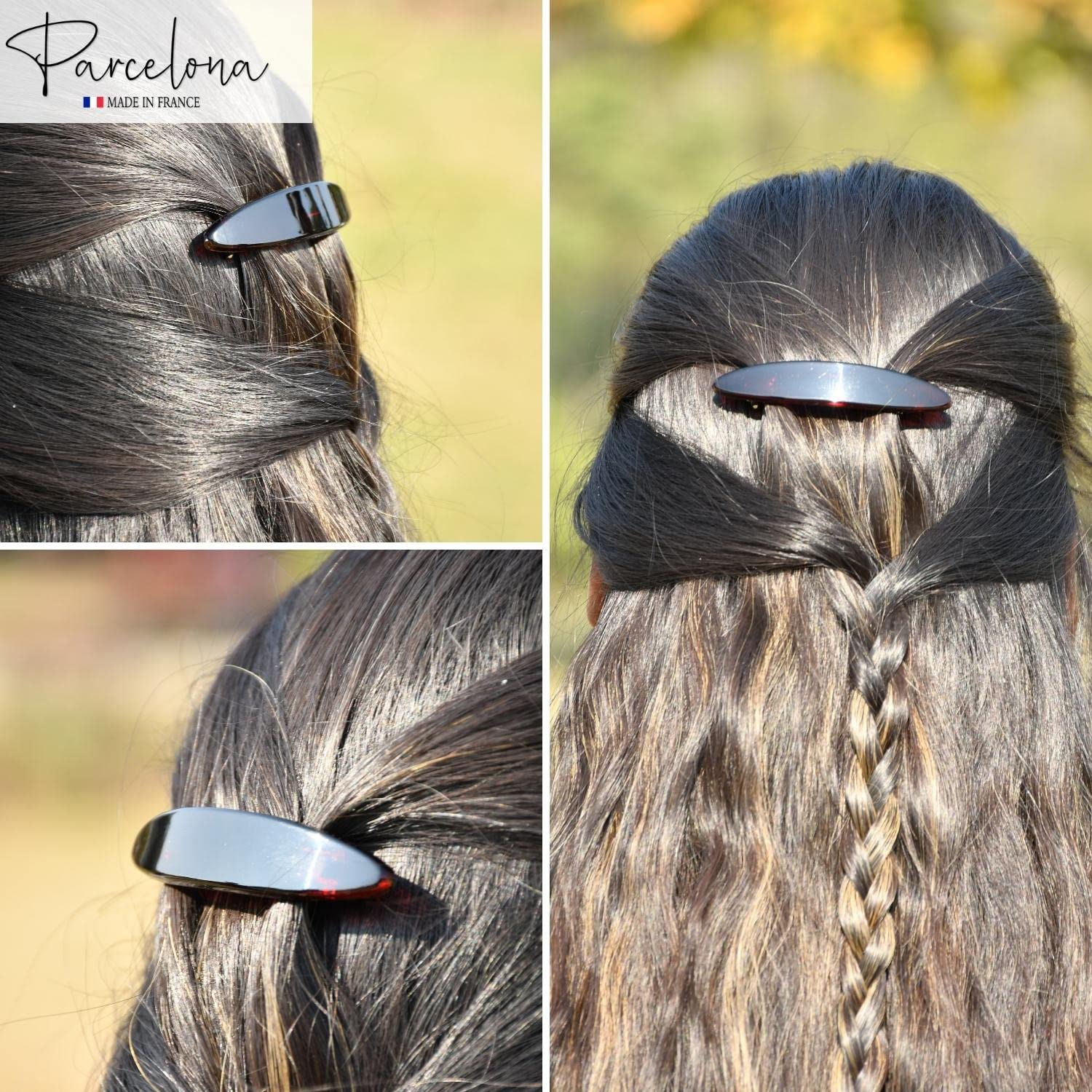 Parcelona French Small Oval Cellulose Shell Automatic Hair Clip Hair Barrette