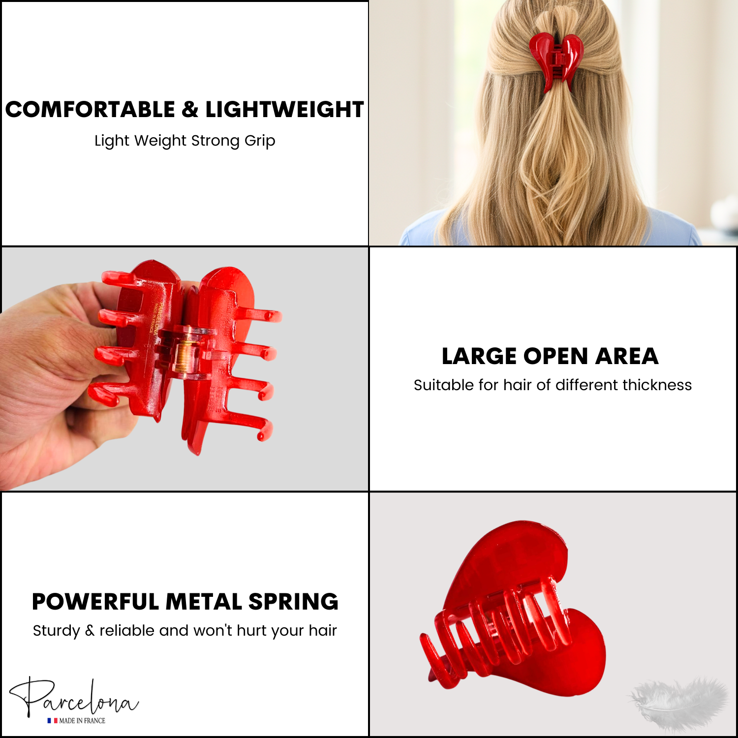 Parcelona French Heart Hair Claw Shell Red Cellulose Clip for Women