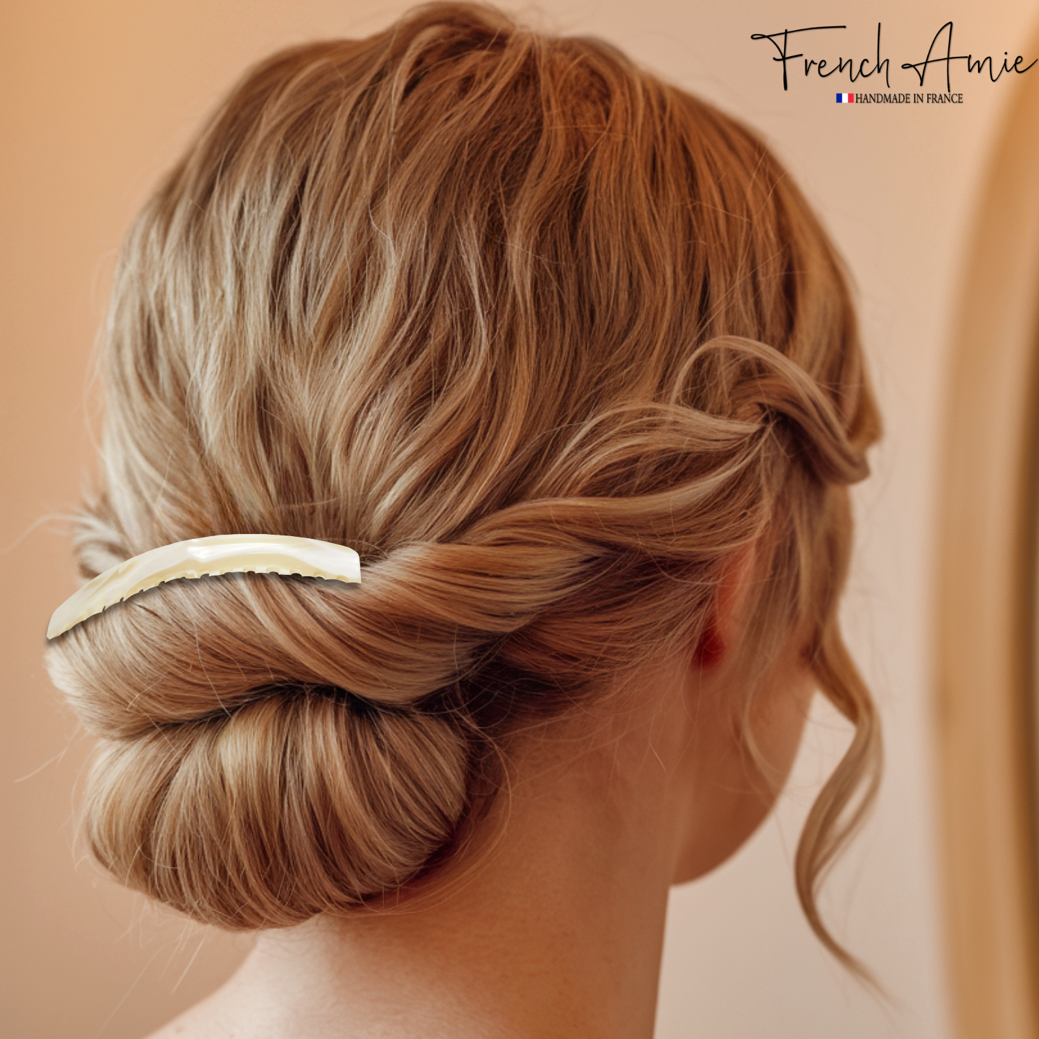 French Amie Handmade Ivory Cream Medium Celluloid 16 Teeth Side Hair Comb