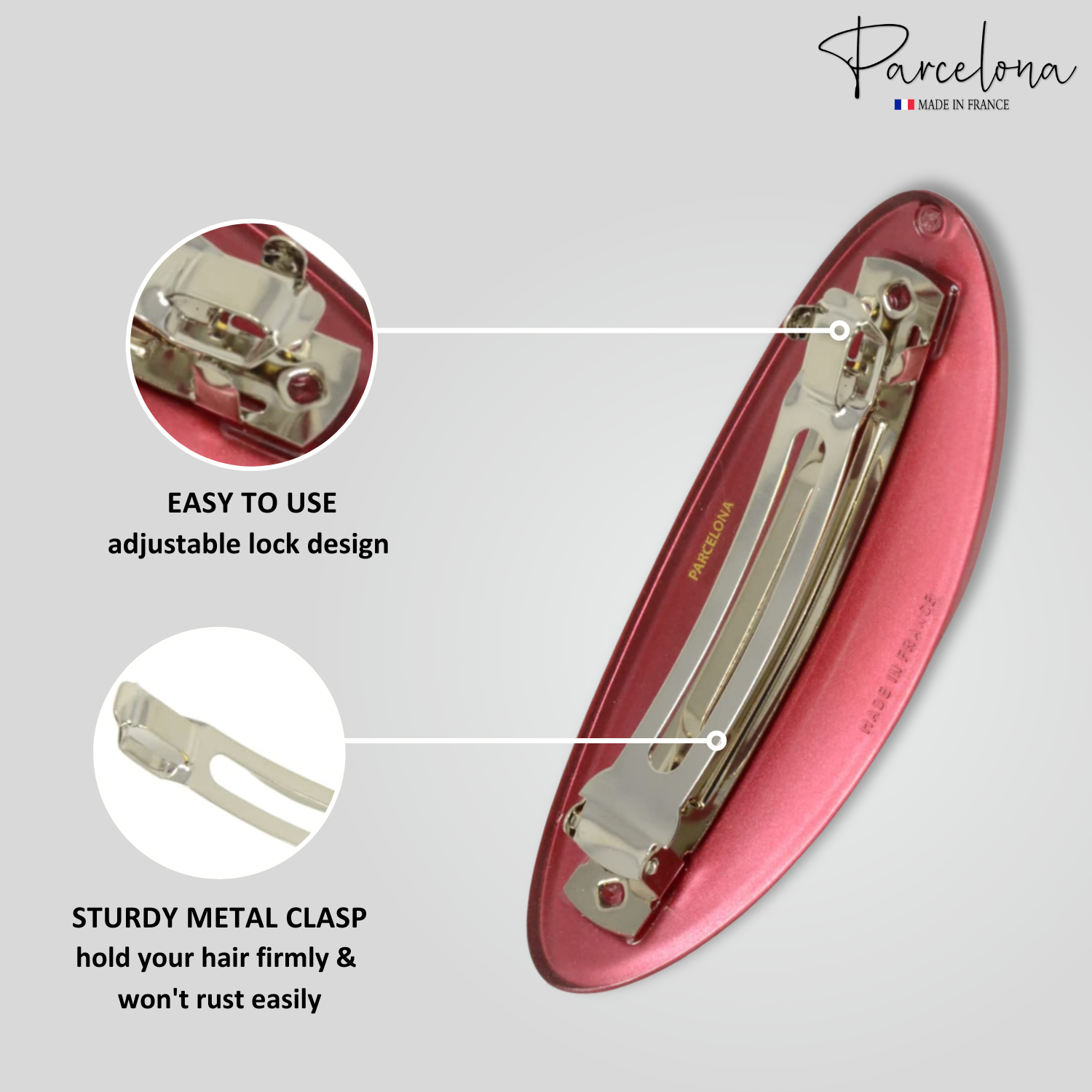 Parcelona French Oval Glossy Red Large Cellulose Hair Barrettes for Women (2Pcs)