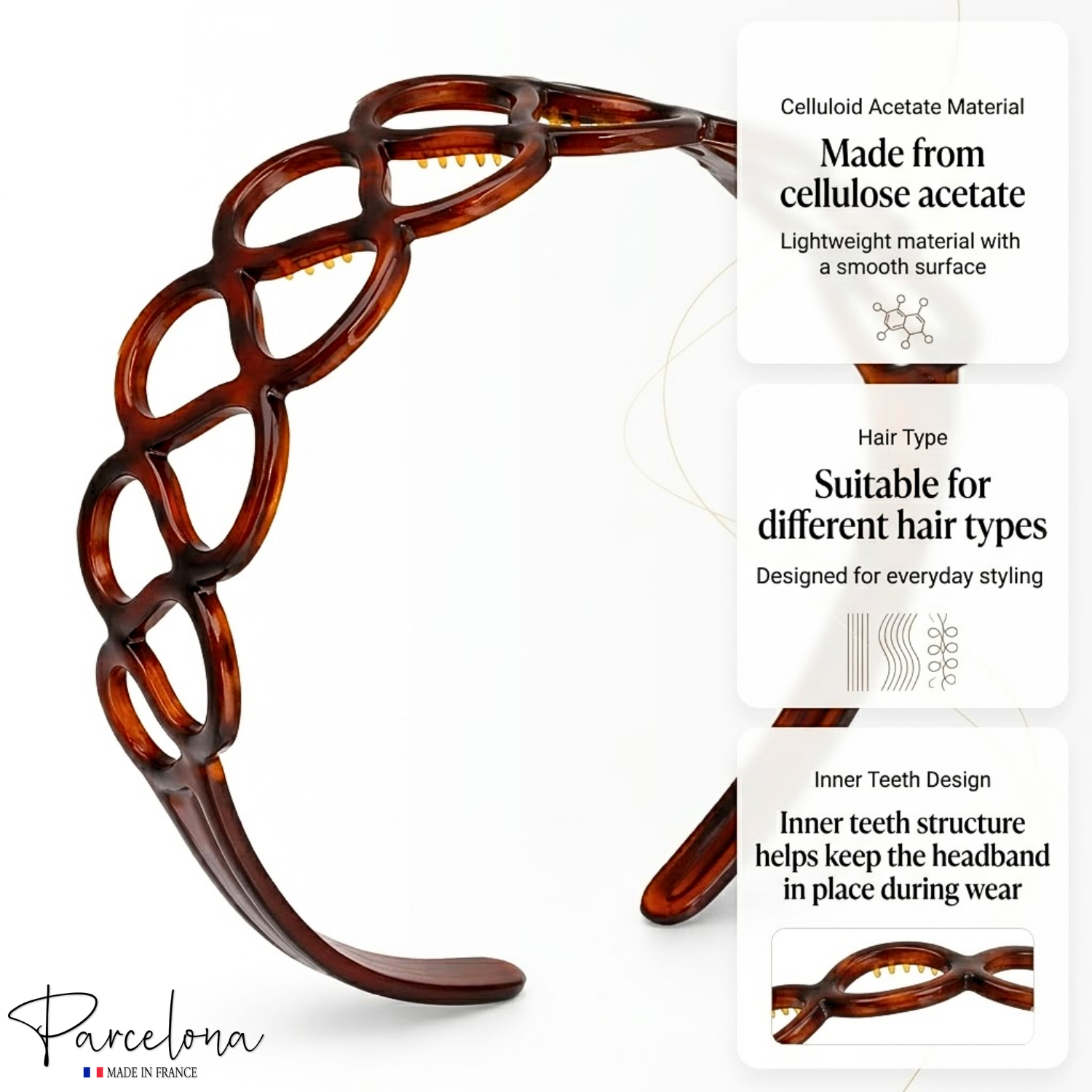 Parcelona French Twisted Loops Shell 1 1/2” Wide Flexible Hair Headband