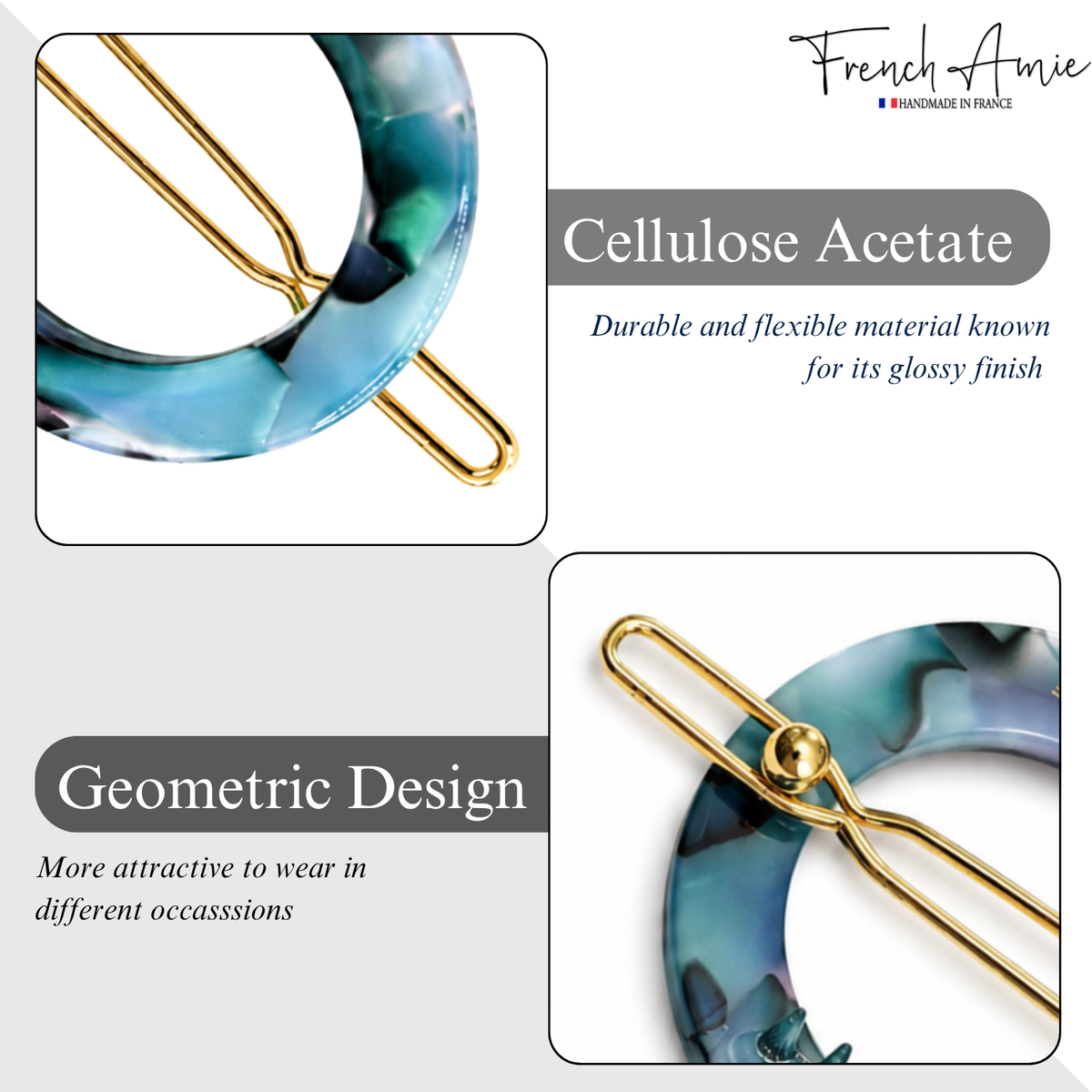 French Amie Mini Circle 1 ¼” Hair Clip - Snap Tige Boule Women Barrette Set Of 2
