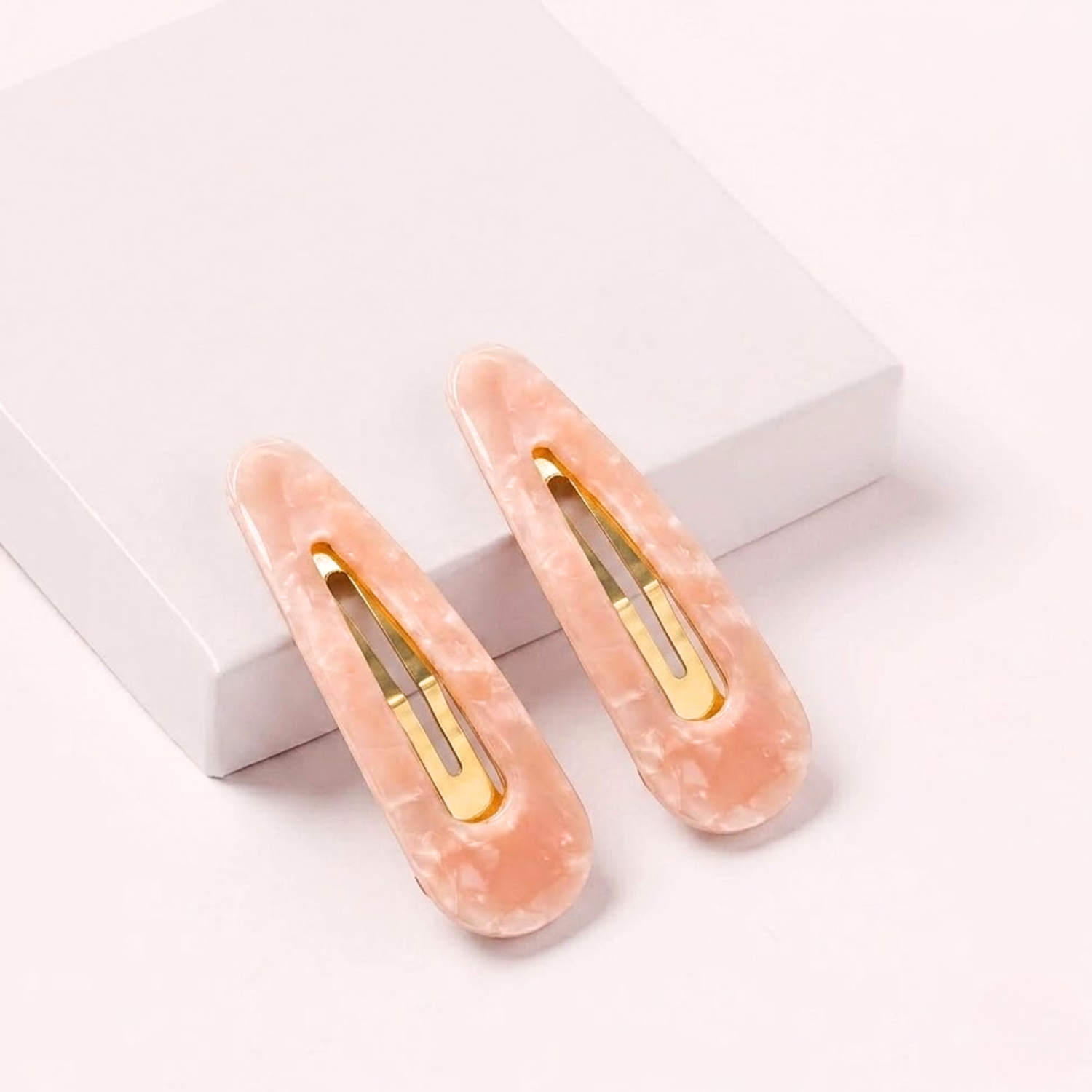 Moeni Teardrop Marble Acetate 2.75 Inch Snap Hair Clips for Women Set of 2