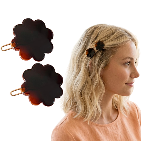 Parcelona Flower Tortoise Shell Hair Clip 1.5" Small Tige Boule Barrette Womens