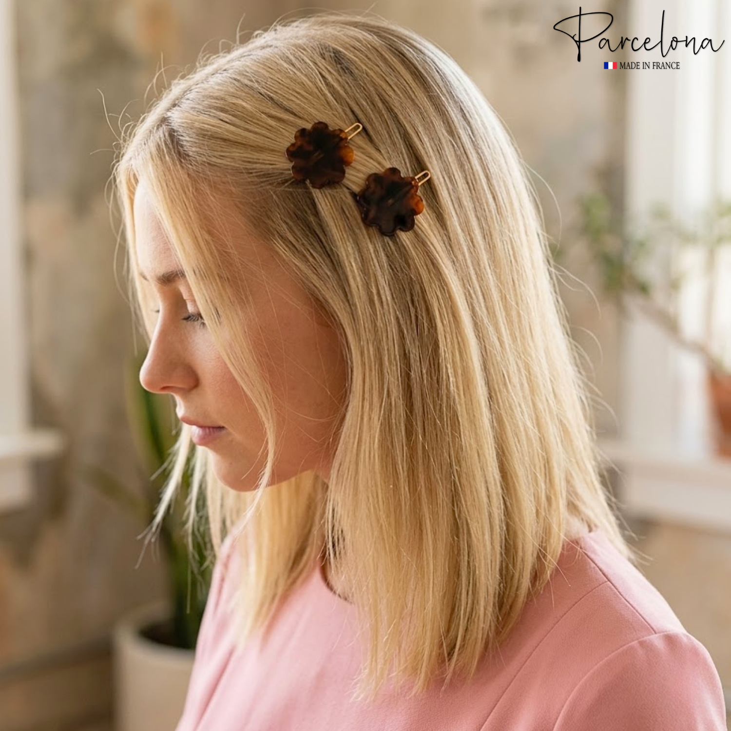 Parcelona Flower Tortoise Shell Hair Clip 1.5" Small Tige Boule Barrette Womens