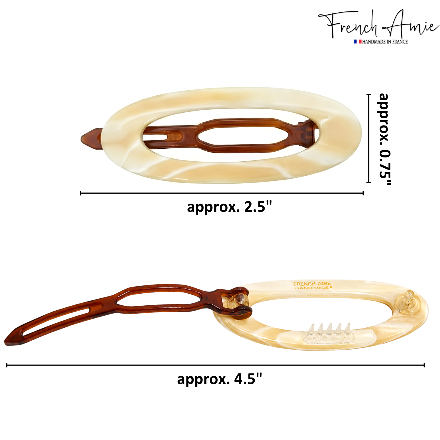 French Amie Oval Cut Out Small Handmade Cellulose Snap Hair Barrette for Women