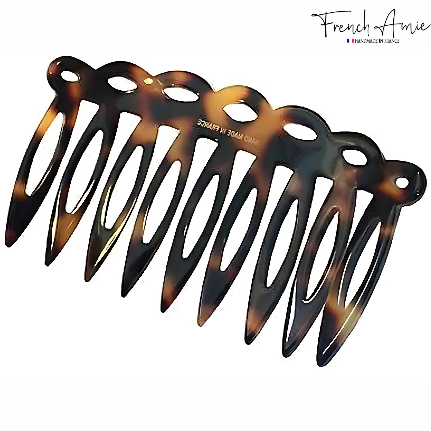 French Amie Handmade Medium Tokyo Open Curved 9 Teeth Shell Side Hair Comb