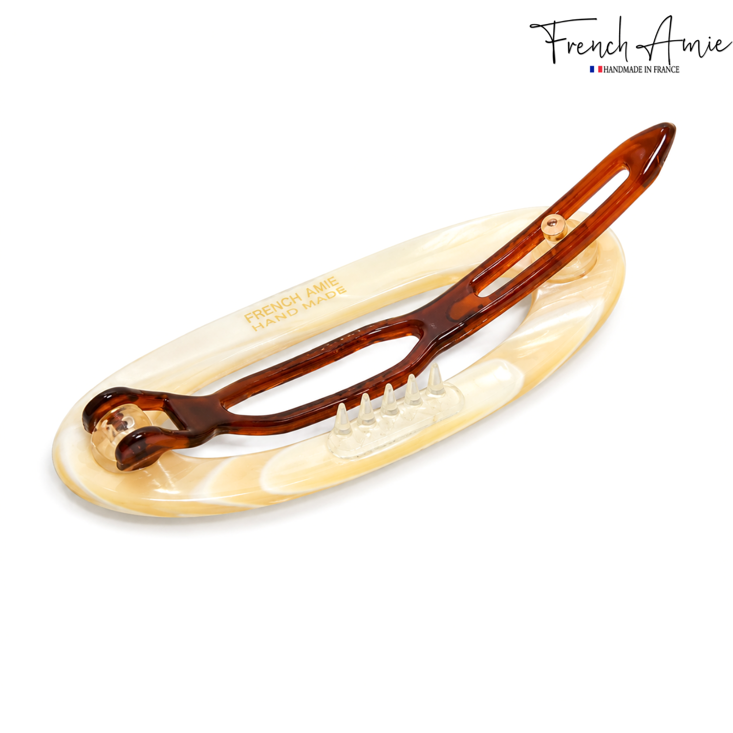 French Amie Oval Cut Out Small Handmade Cellulose Snap Hair Barrette for Women