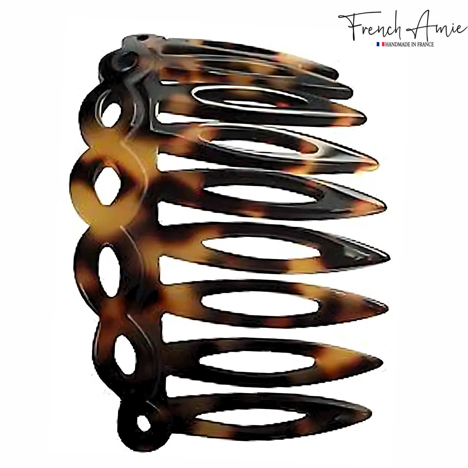 French Amie Handmade Medium Tokyo Open Curved 9 Teeth Shell Side Hair Comb