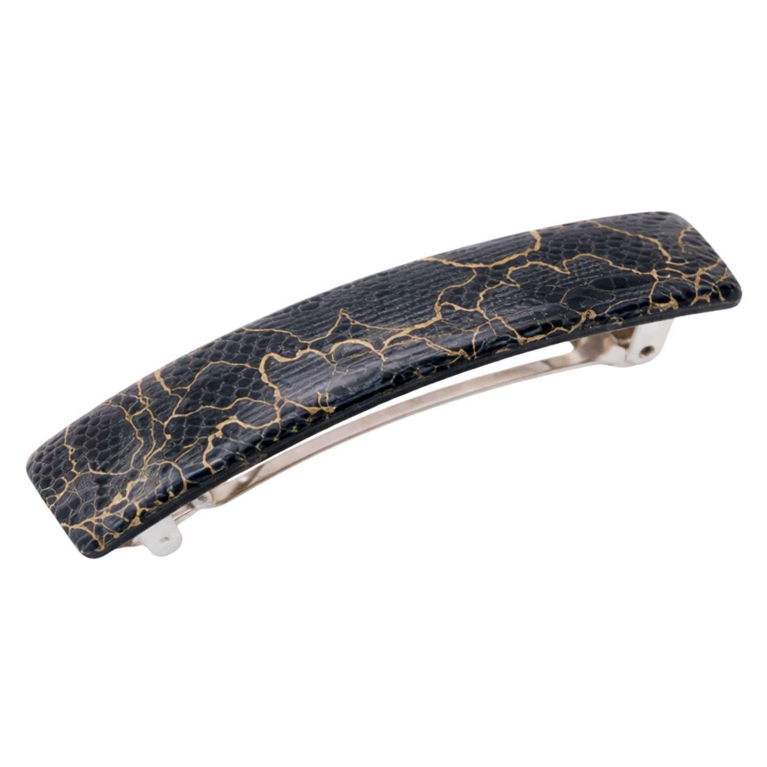 French Amie Oblong 3 1/2" Celluloid Handmade Automatic Hair Barrette for Women