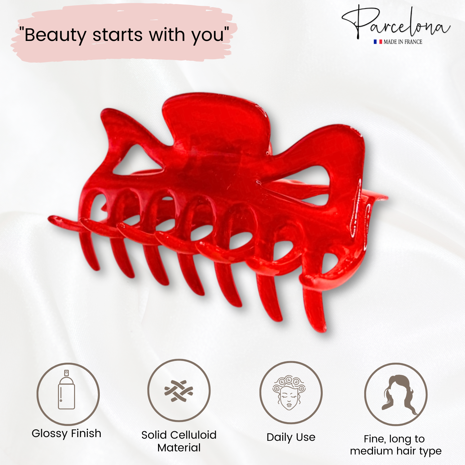 Parcelona French Classic 3" Medium Cellulose Covered Spring Hair Claw Clip