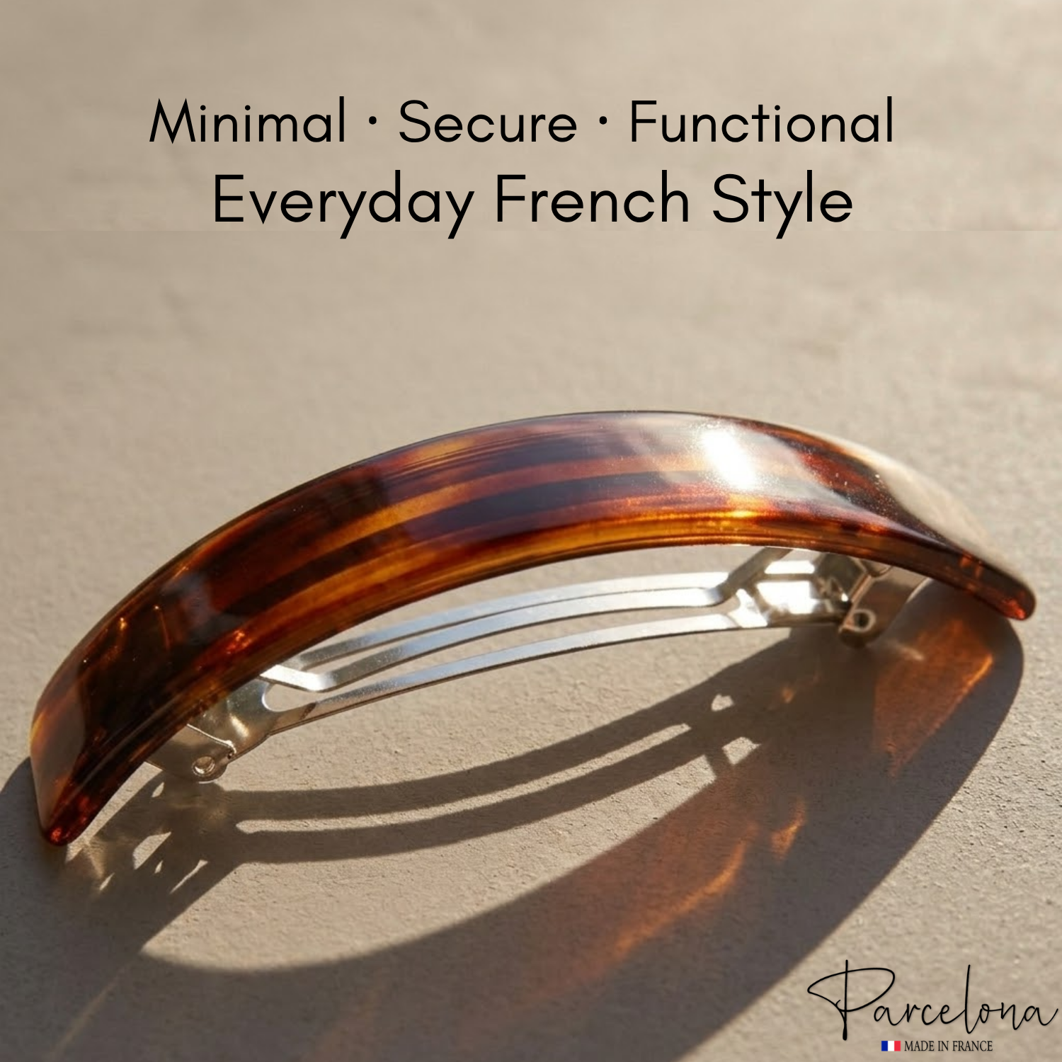 Parcelona French 3.5" Tortoise Shell Curved Rectangular Hair Clip Barrette Women