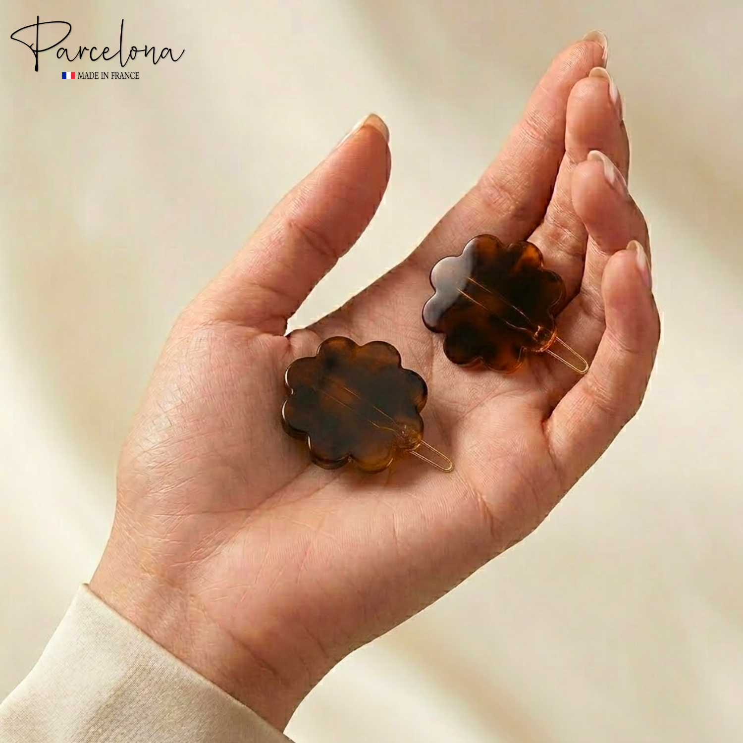 Parcelona Flower Tortoise Shell Hair Clip 1.5" Small Tige Boule Barrette Womens