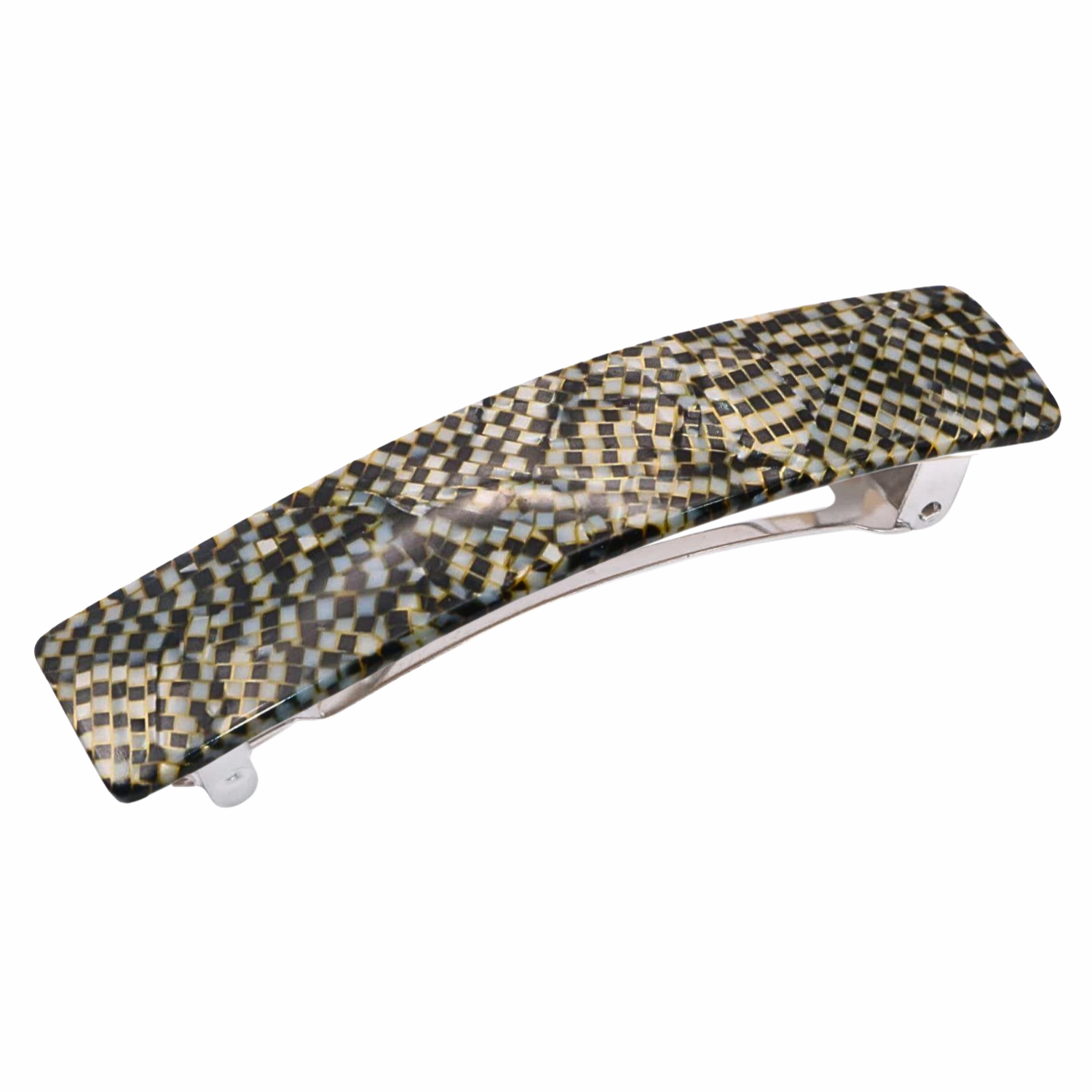 French Amie Oblong 3 1/2" Celluloid Handmade Automatic Hair Barrette for Women
