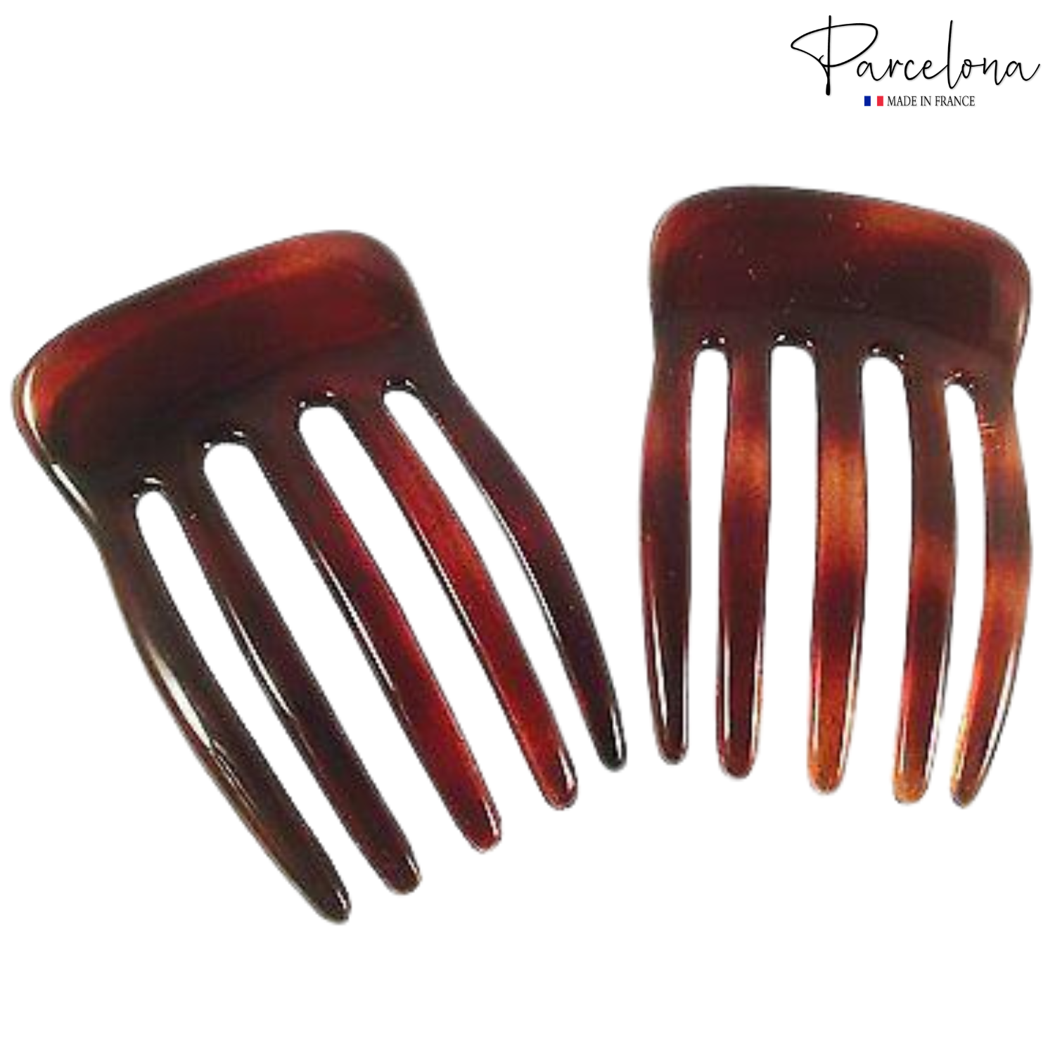 Parcelona French Five Fingers Shell Cellulose Medium 3" Side Hair Combs(2 Pcs)