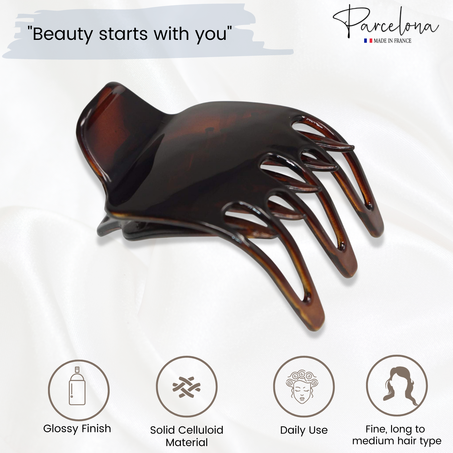 Parcelona French Wide Paw Medium Cellulose Side Slide Yoga Hair Claw for Women