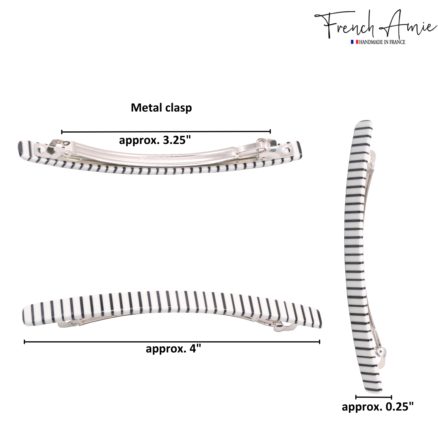 French Amie Long And Thin Large 4” Cellulose Handmade Hair Clip Barrette