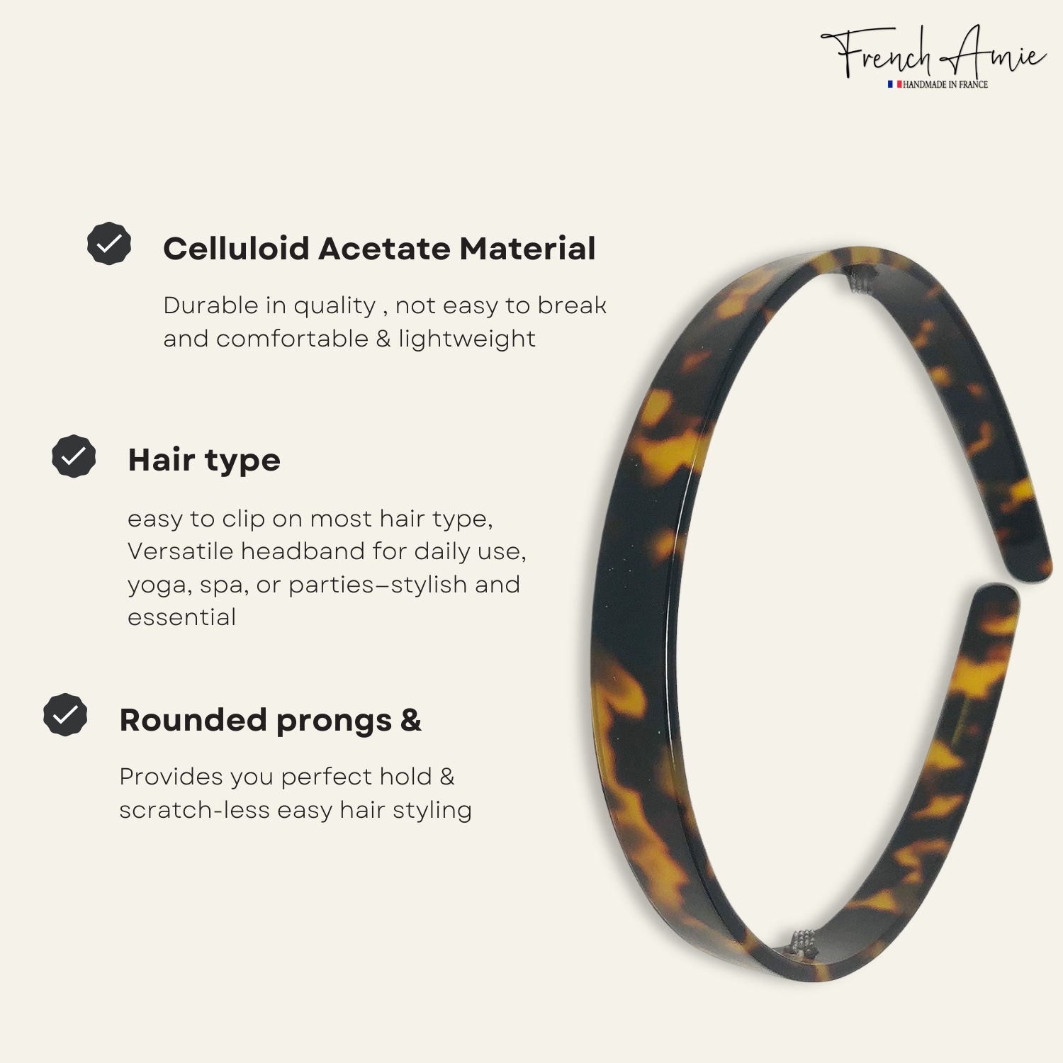 French Amie Handmade 1/2" Cellulose Non Brittle Hair Headband for Girls