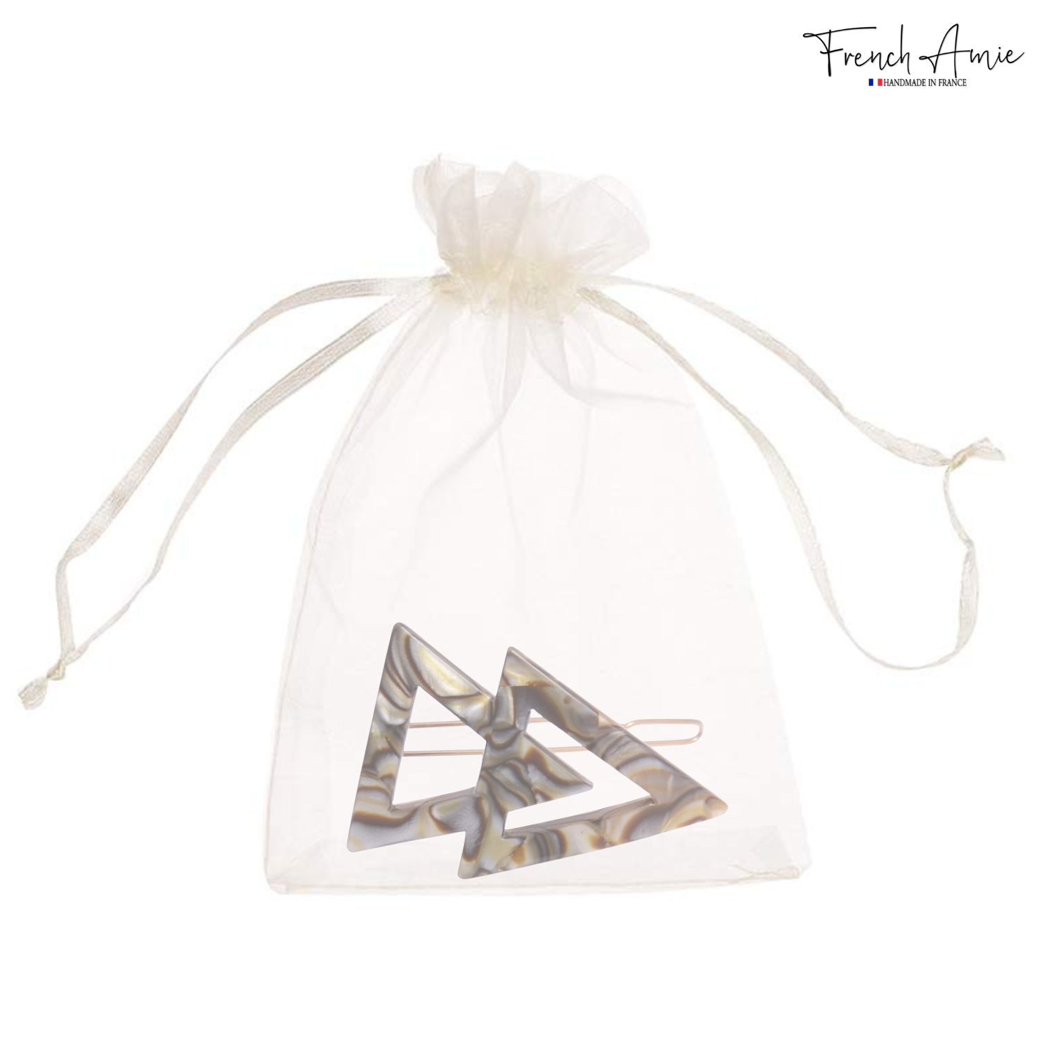 French Amie Pyramid Small Tokyo & Onyx Handmade Snap on Hair Pin Clips Barrette