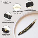 French Amie Narrow Oblong Small Hair Clip - Tige Boule Women Barrette Set Of 2