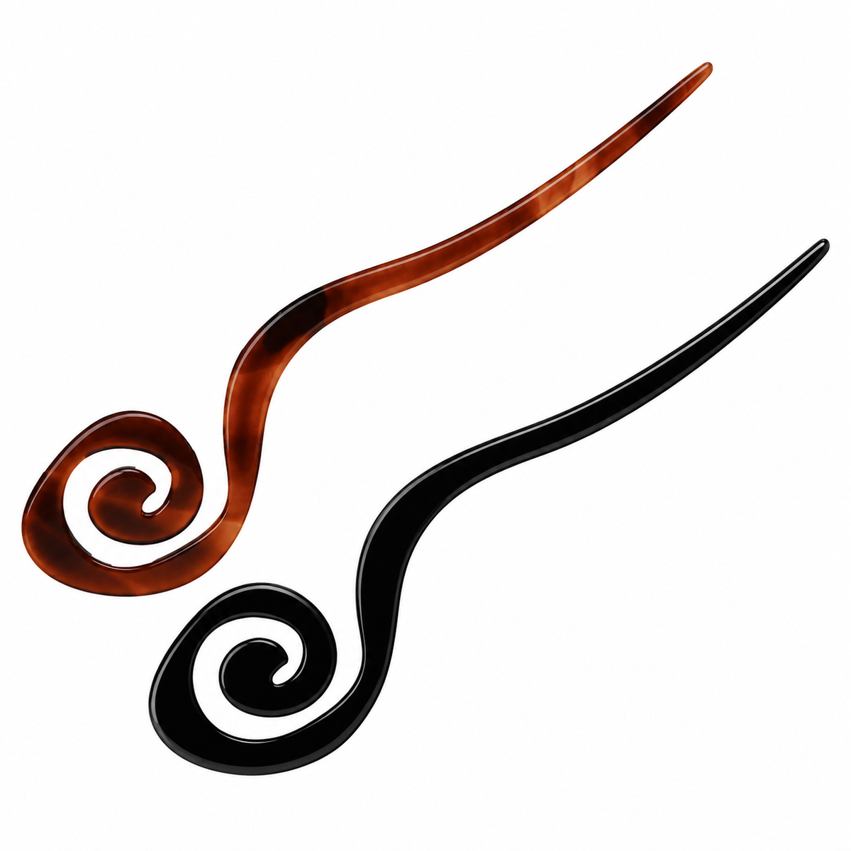 French Amie Swirl 6 Inch Spiral Bun Hair Pins, Tortoise Shell & Black, Set of 2
