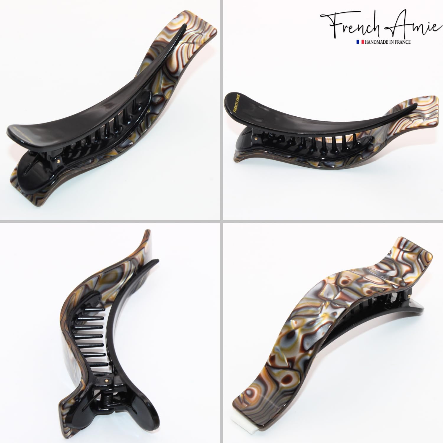onyx hair clip wih different angle picture with white background