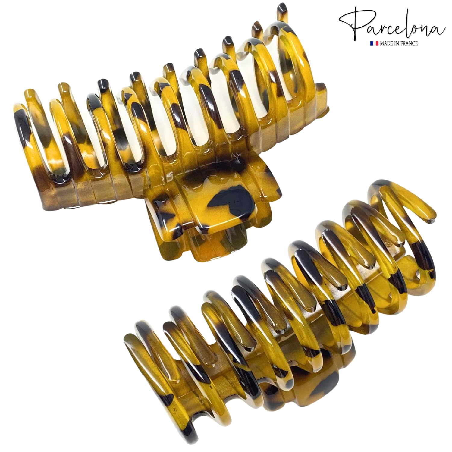 yellow hair combs with black accents on a white background, featuring the 'Parcelona' brand.