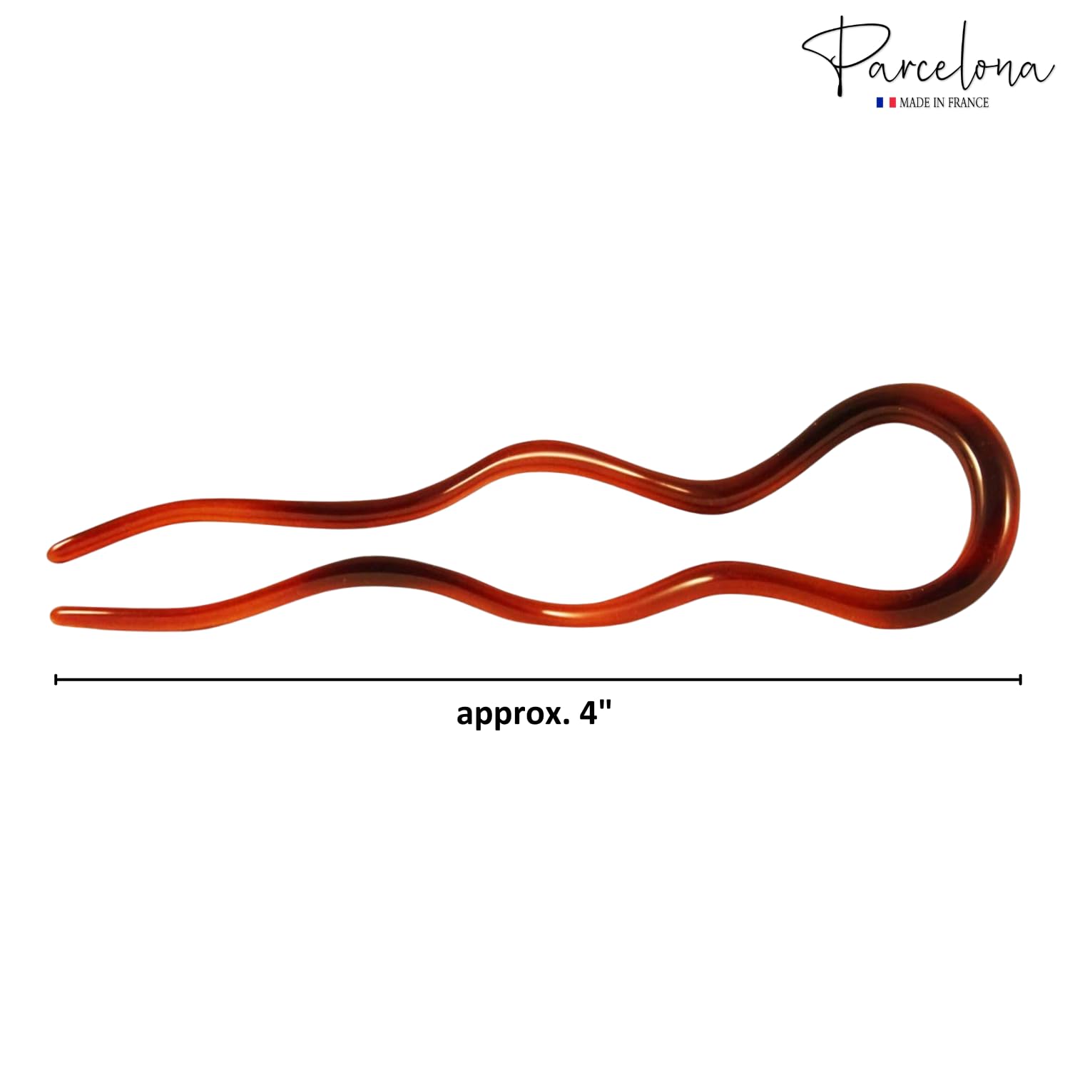 Brown hair clip with measurement label on a white background, featuring the 'Parcelona' brand.