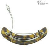 Tortoiseshell-patterned hair clip with silver accents on a white background, featuring the 'Parcelona' brand.