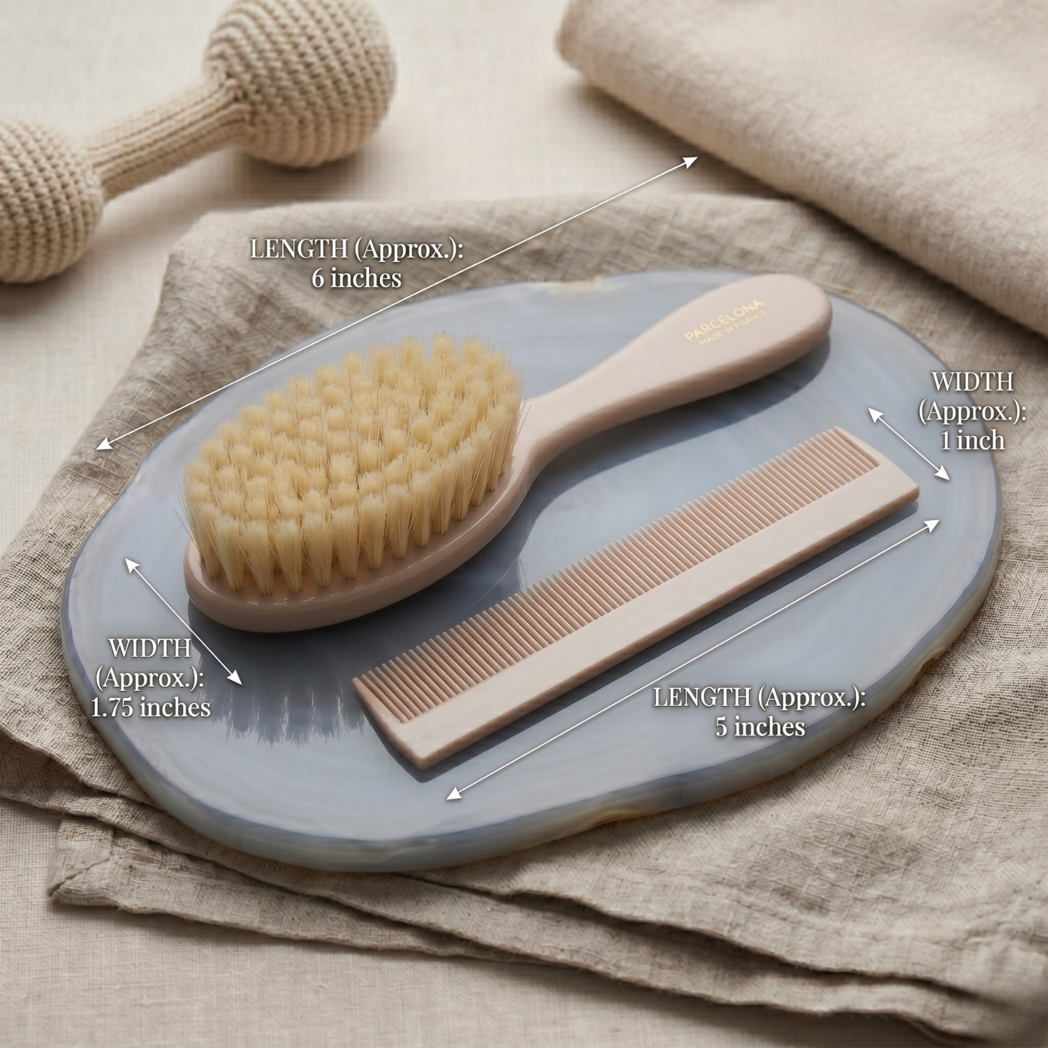 Parcelona French Grooming Combo 6” Cellulose Baby Brush and Comb for Toddlers