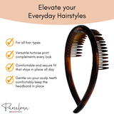 Tortoiseshell Headband with product features on a white background