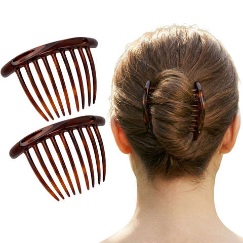 Parcelona Set of 2 French Side Combs Tortoise Shell Hair Slides Bun French Twist