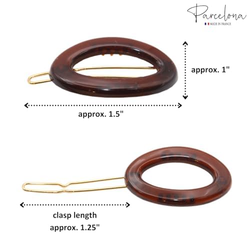 Measurement chart of a hair clip with dimensions labeled, featuring the brand 'Parcelona'.