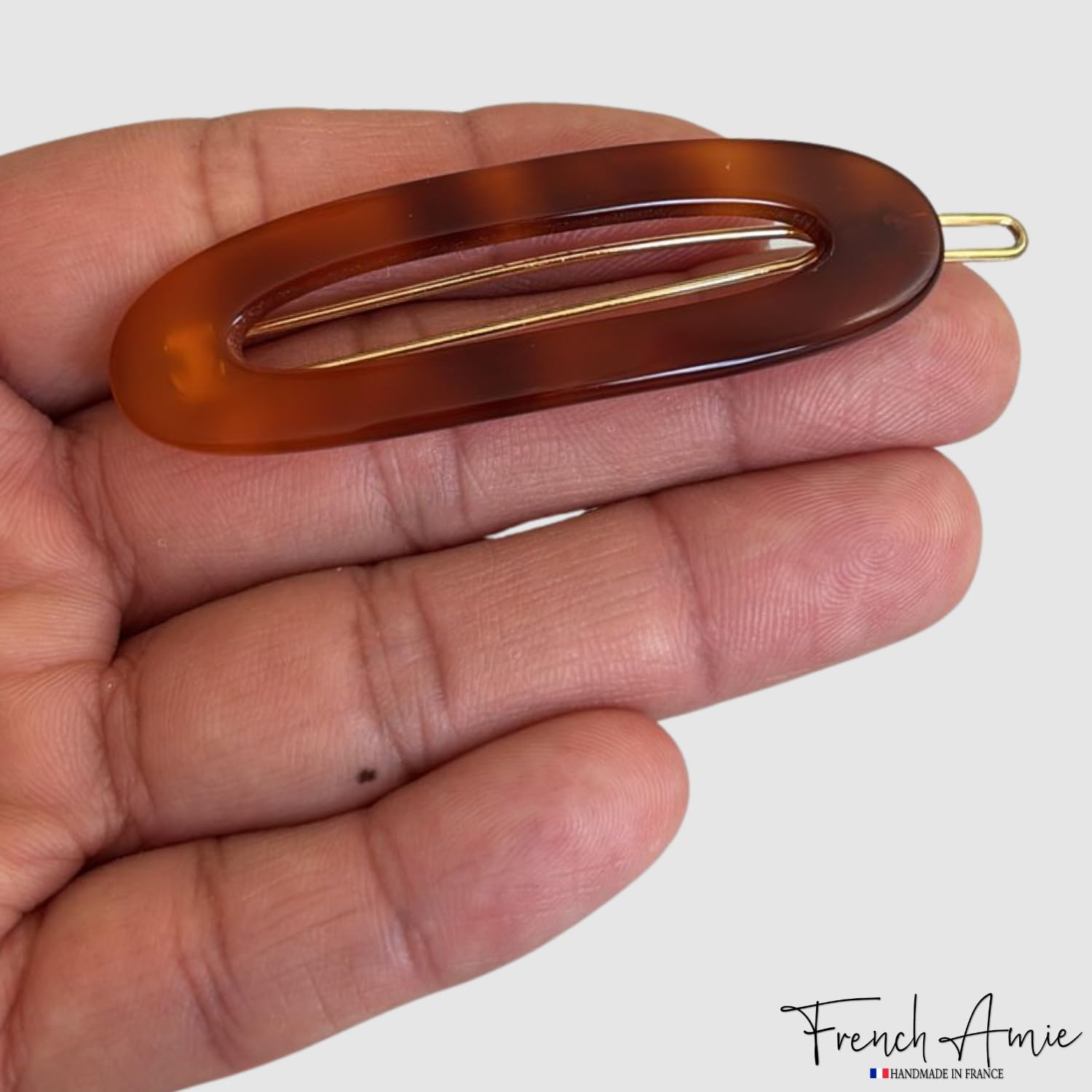 French Amie Oval Loop Small Hair Clip - Snap Tige Boule Women Barrette Set Of 2