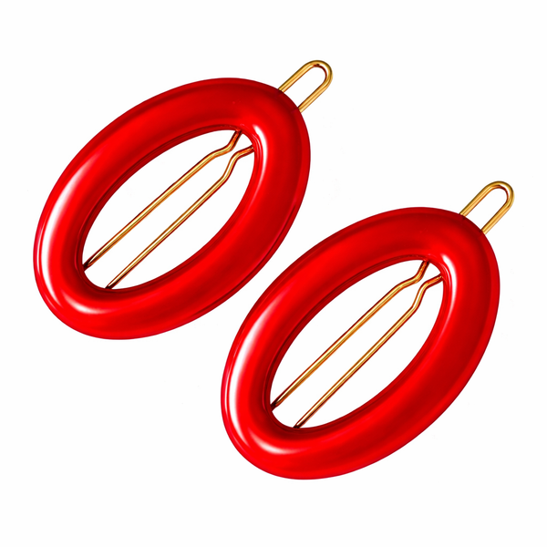 Parcelona French Eggie Red Oval Hair Clips Mini Barrette Side Slide Set of 2