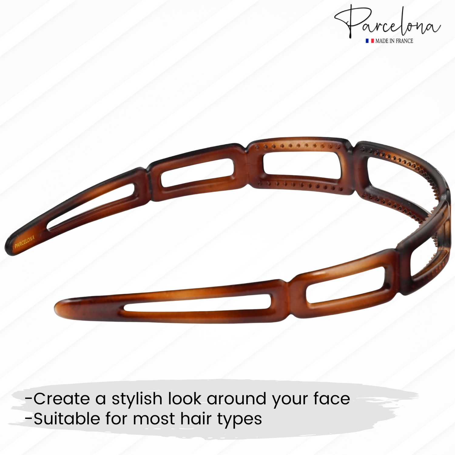 Brown hairband with 'Parcelona' branding on a white background